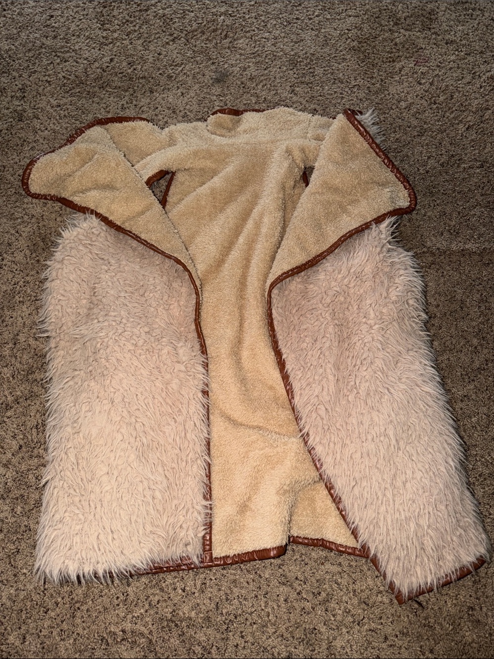 Simply Southern Cream and Brown Faux-Sherpa Open Vest